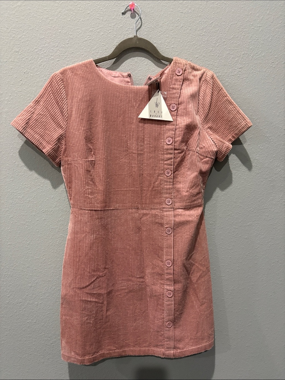Lost + Wander Dusty Rose Corduroy Button-Front Mini Dress